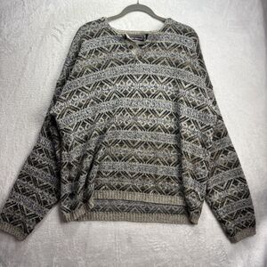 Vtg 90s Streetwear David Taylor Mens XLT  Ribbed Knit Sweater Beige USA